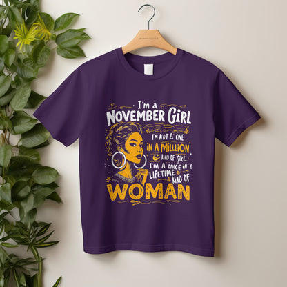 November Birthday T-shirt Round Neck Half Sleeve (I am a November Girl)