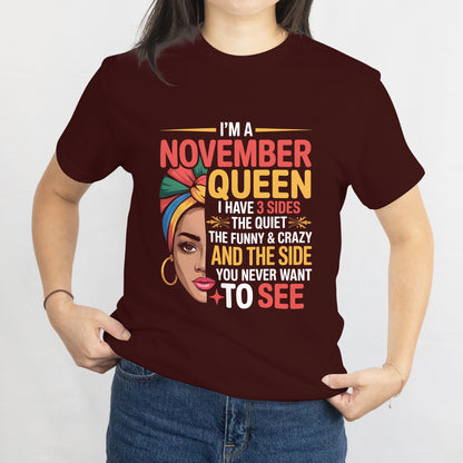 November Birthday T-shirt Round Neck Half Sleeve (I am a November Queen)