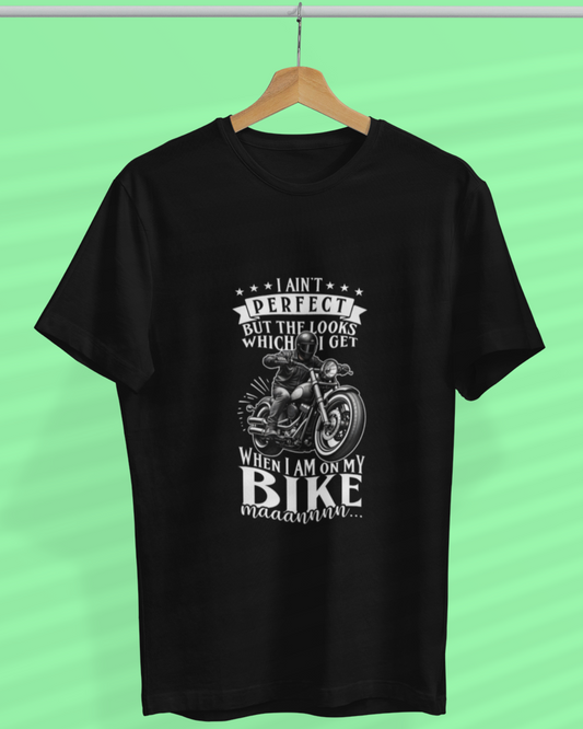 Round Neck Half Sleeve Biker T-Shirt (I Ain't Perfect but the Looks)