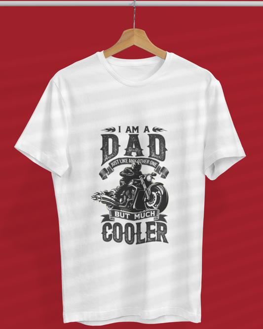 Round Neck Half Sleeve Biker T-Shirt White (I am a dad just like)