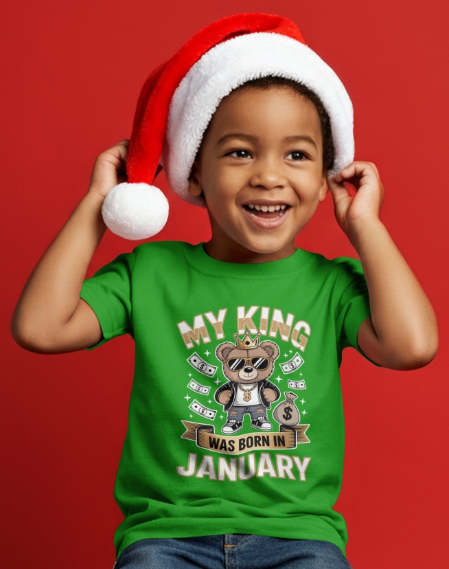 January Birthday Boy's Crew Neck T-Shirt (My King was born in January)