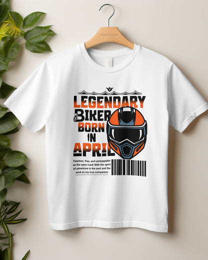 Round Neck Half Sleeve Biker T-Shirt (Legendary Biker Born in April)