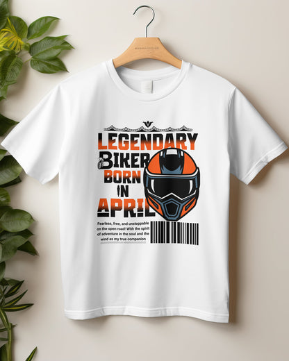 Round Neck Half Sleeve Biker T-Shirt (Legendary Biker Born in April)