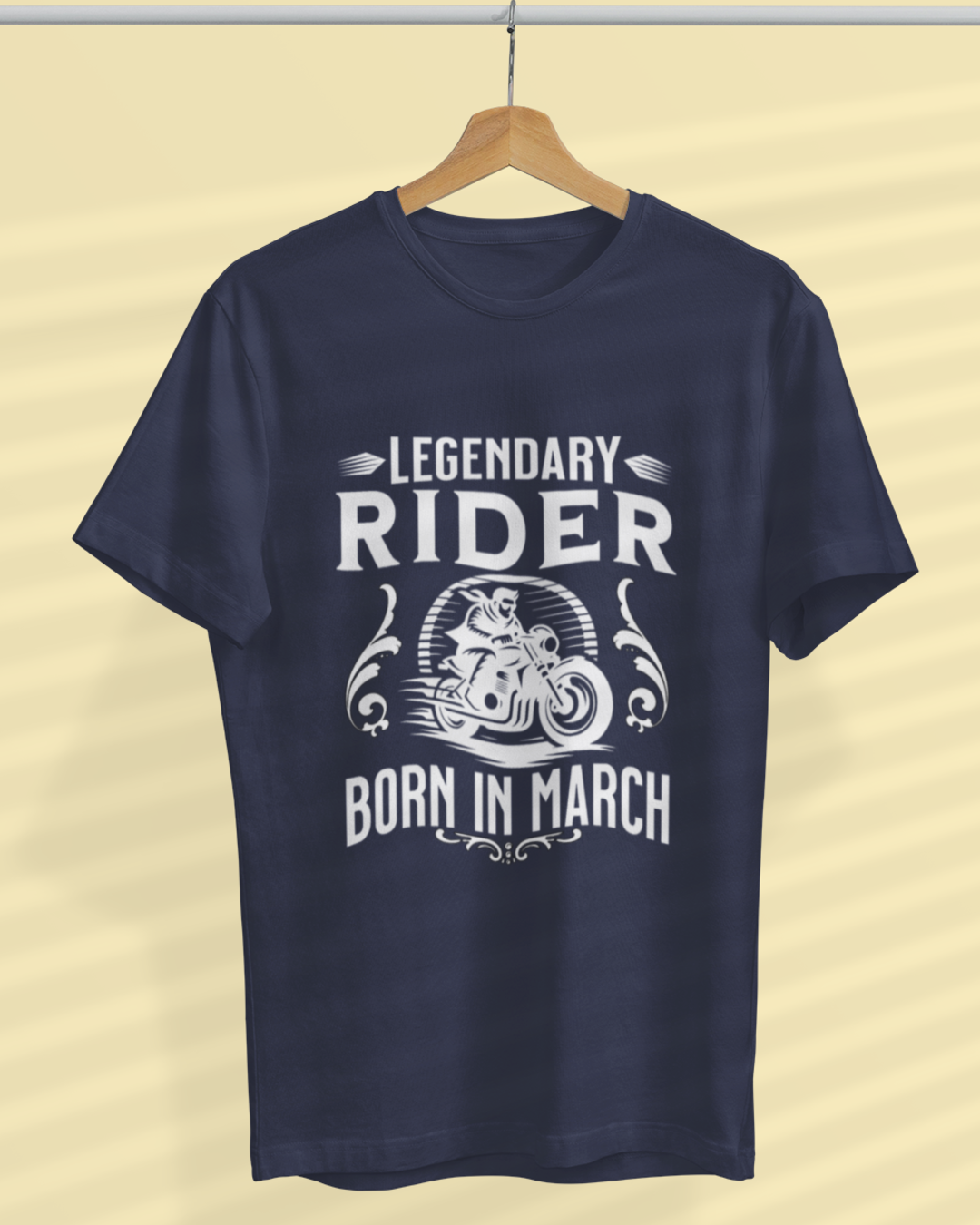 Round Neck Half Sleeve Biker T-Shirt (Legendary biker born in March)