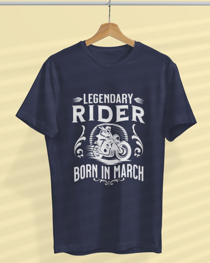 Round Neck Half Sleeve Biker T-Shirt (Legendary biker born in March)