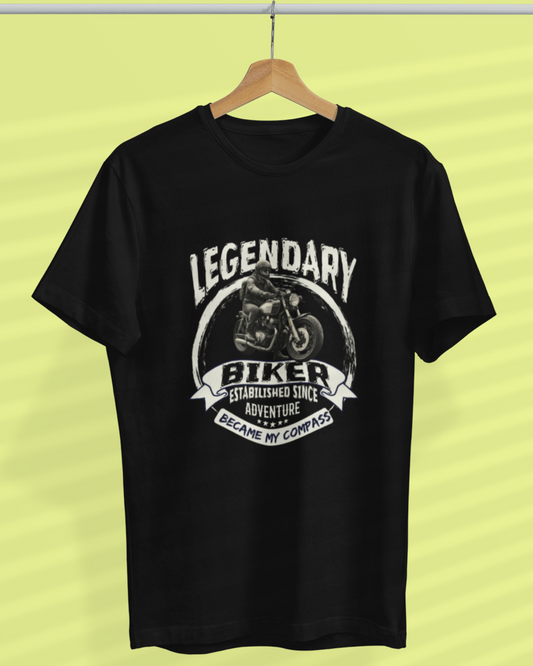 Round Neck Half Sleeve Biker T-Shirt (Legendary Biker Established since Adventure)