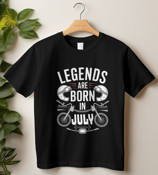 Biker Birthday T-shirt Round Neck Half Sleeve (Legends are Born in July)