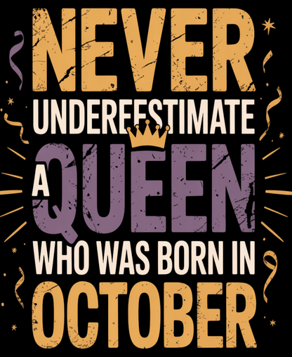 October Birthday T-shirt Round Neck Half Sleeve (Never Underestimate a Queen who was born in October)