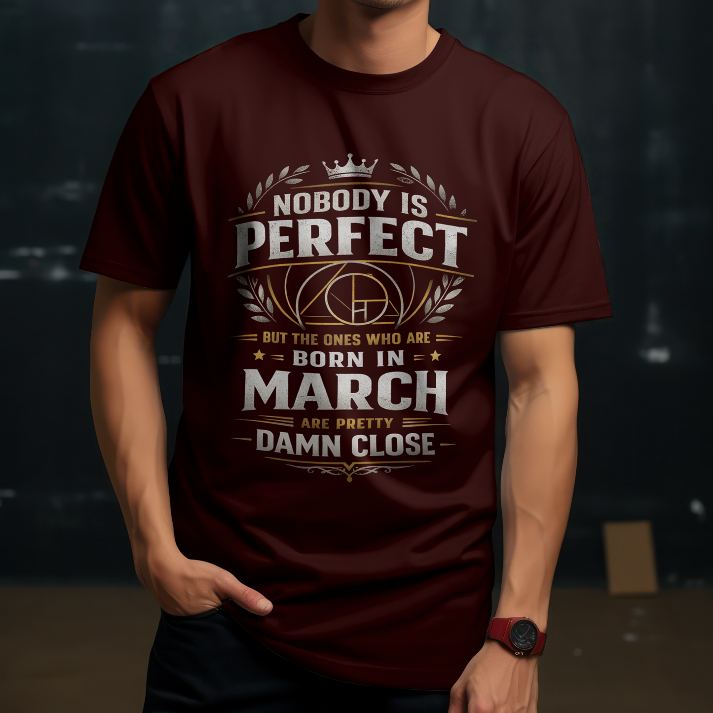 March Birthday Male Classic Crew T-Shirt (Nobody is perfect)
