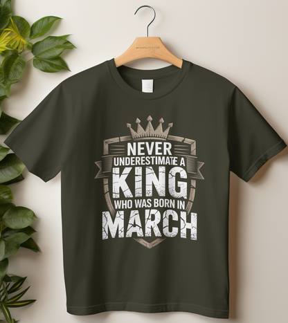 March Birthday Male Classic Crew T-Shirt (Never Underestimate a King)