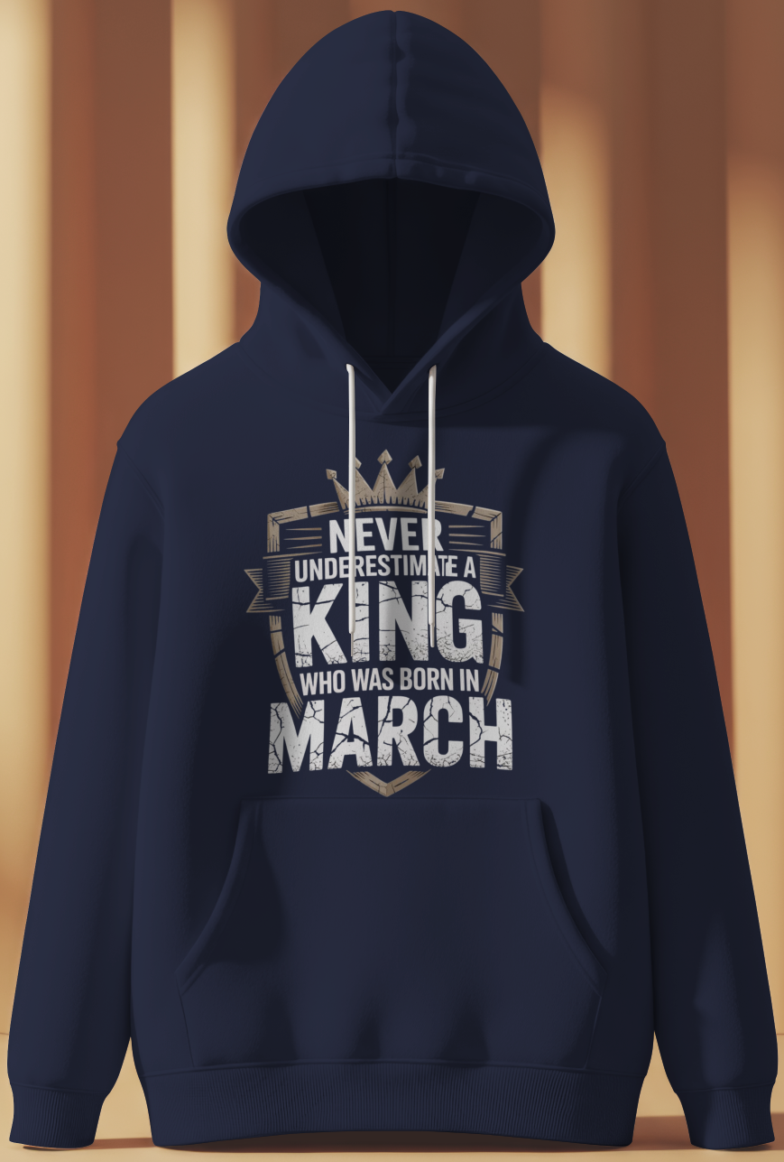 March Birthday Male Hoodie (Never Underestimate a King)
