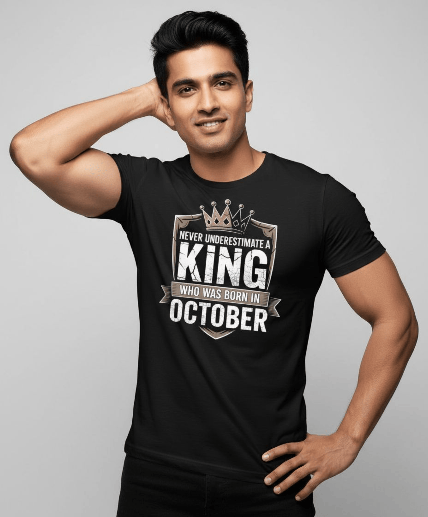 October Birthday T-shirt Round Neck Half Sleeve (Never Underestimate a King who was born in October)