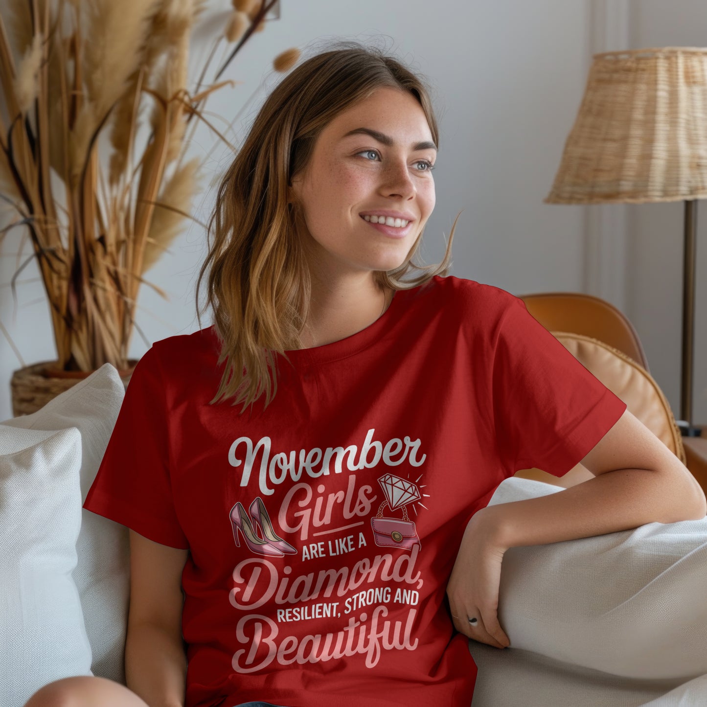 November Birthday T-shirt Round Neck Half Sleeve (November Girls are like a Diamond)