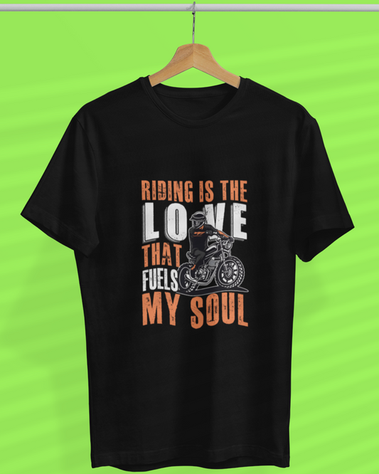 Round Neck Half Sleeve Biker T-Shirt (Riding is the Love that)