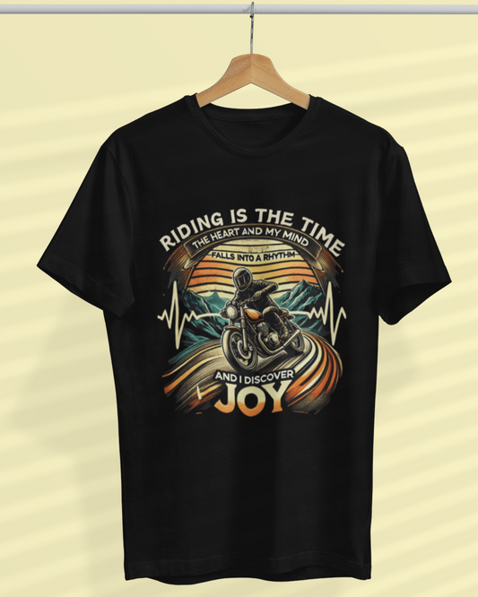 Round Neck Half Sleeve Biker T-Shirt (Riding is the time)