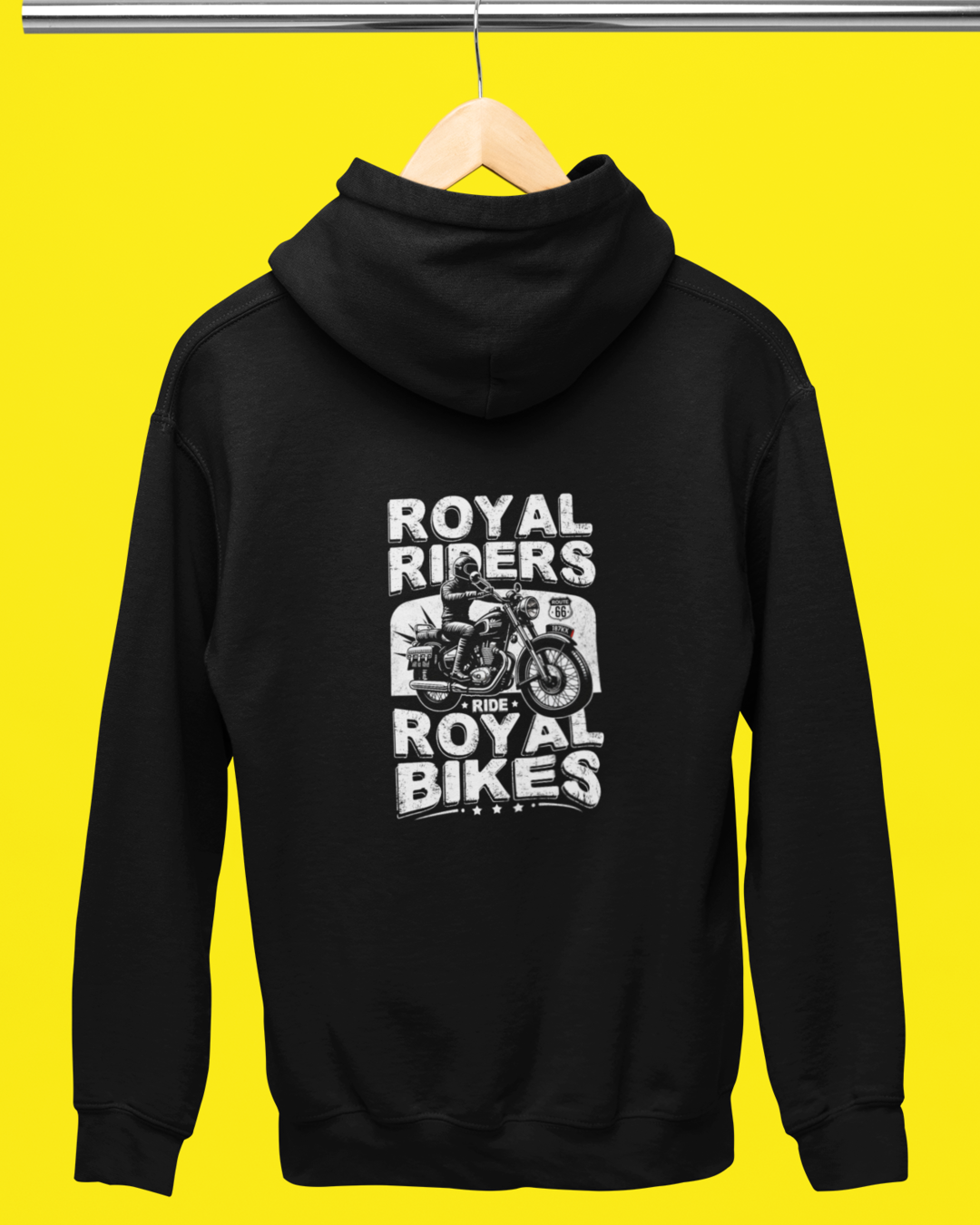 Unisex Full Sleeve Bikers Hoodie Back Side Print (Royal Riders Ride Royal Bikes)