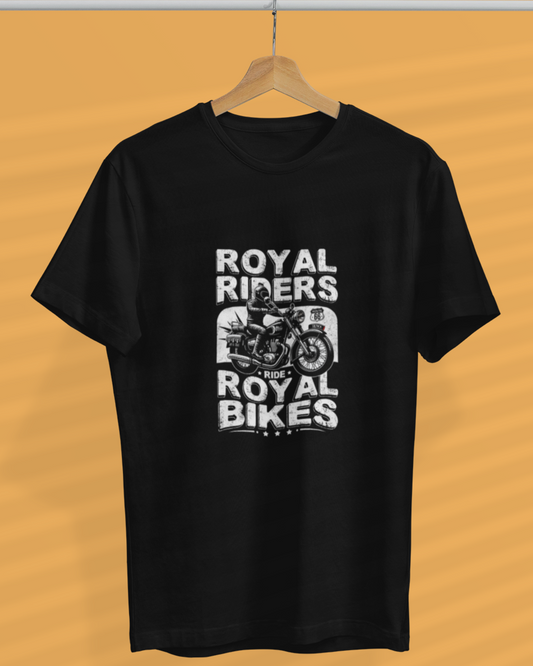 Round Neck Half Sleeve Biker T-Shirt (Royal Riders Ride Royal Bikes)