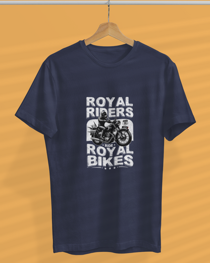 Round Neck Half Sleeve Biker T-Shirt (Royal Riders Ride Royal Bikes)