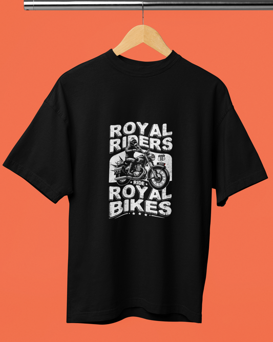 Round Neck Half Sleeve Oversized Biker T-Shirt (Royal Riders Ride Royal Bikes)
