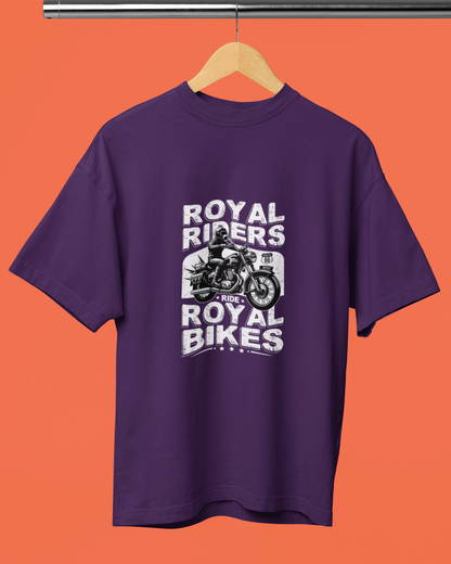 Round Neck Half Sleeve Oversized Biker T-Shirt (Royal Riders Ride Royal Bikes)