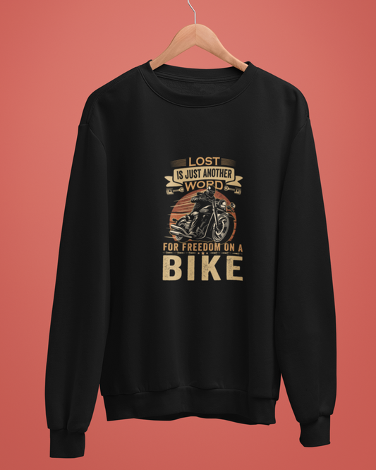 Round Neck Full Sleeve Biker Sweatshirt (Lost is Just another Word)