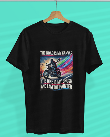 Round Neck Half Sleeve Biker T-Shirt (The Road is my Canvas)