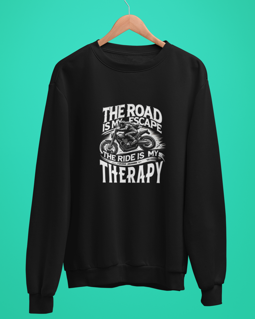 Round Neck Full Sleeve Biker Sweatshirt (The Road is My Escape)