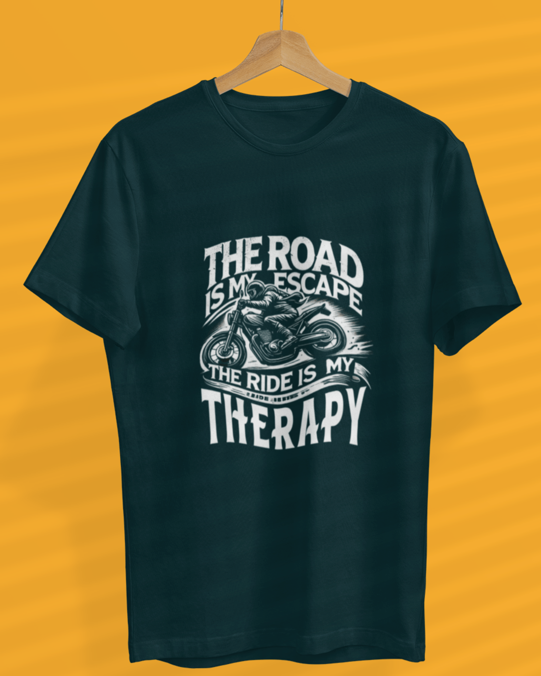 Round Neck Half Sleeve Biker T-Shirt (The Road is My Escape)