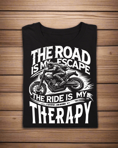 Round Neck Half Sleeve Biker T-Shirt (The Road is My Escape)