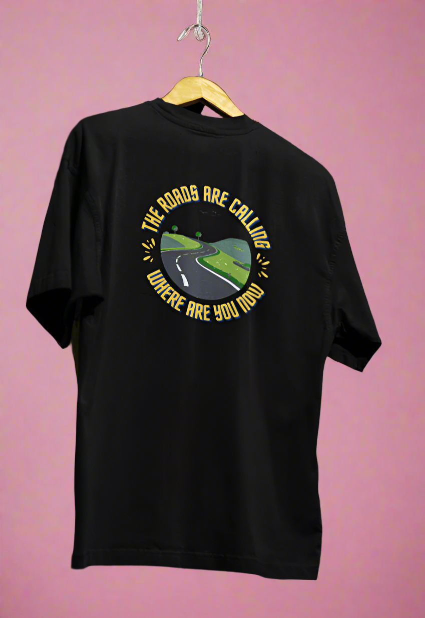 Round Neck Men Oversized T-Shirt Half Sleeve (The Roads are Calling)