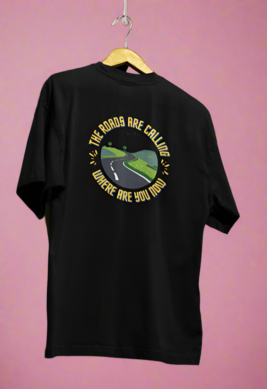 Round Neck Men Oversized T-Shirt Half Sleeve (The Roads are Calling)