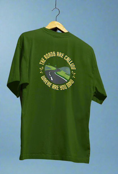 Round Neck Men Oversized T-Shirt Half Sleeve (The Roads are Calling)