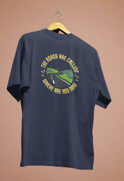 Round Neck Men Oversized T-Shirt Half Sleeve (The Roads are Calling)