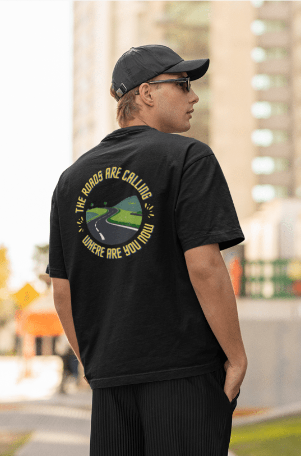 Round Neck Men Oversized T-Shirt Half Sleeve (The Roads are Calling)