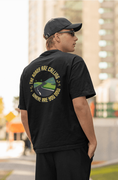 Round Neck Men Oversized T-Shirt Half Sleeve (The Roads are Calling)