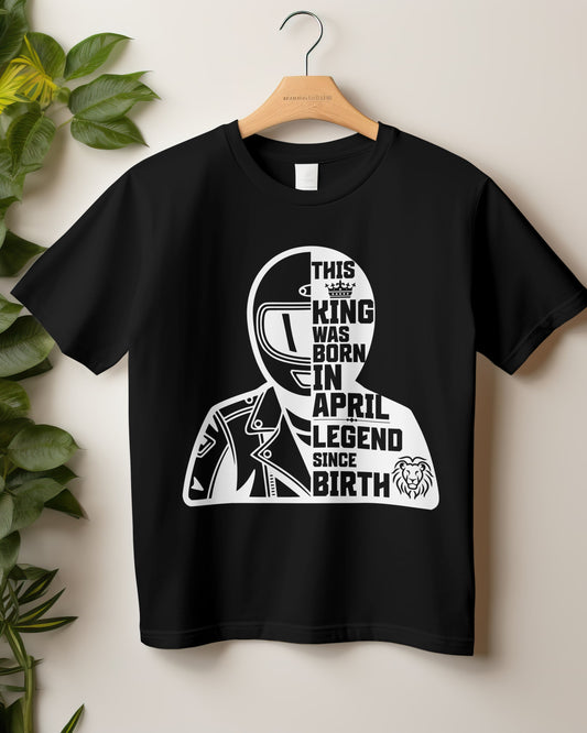 Round Neck Half Sleeve Birthday Biker T-Shirt (This King was born in April)