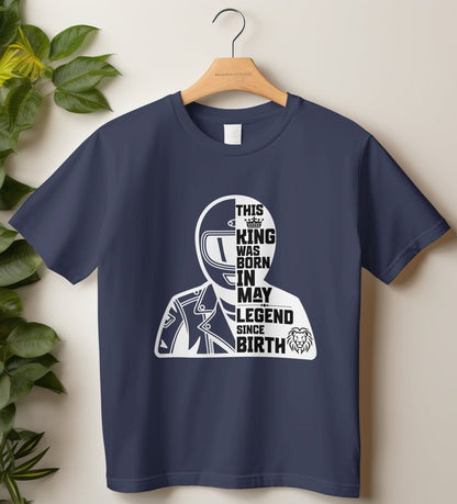 Biker Birthday T-shirts Round Neck Half Sleeve (This king was born in May)