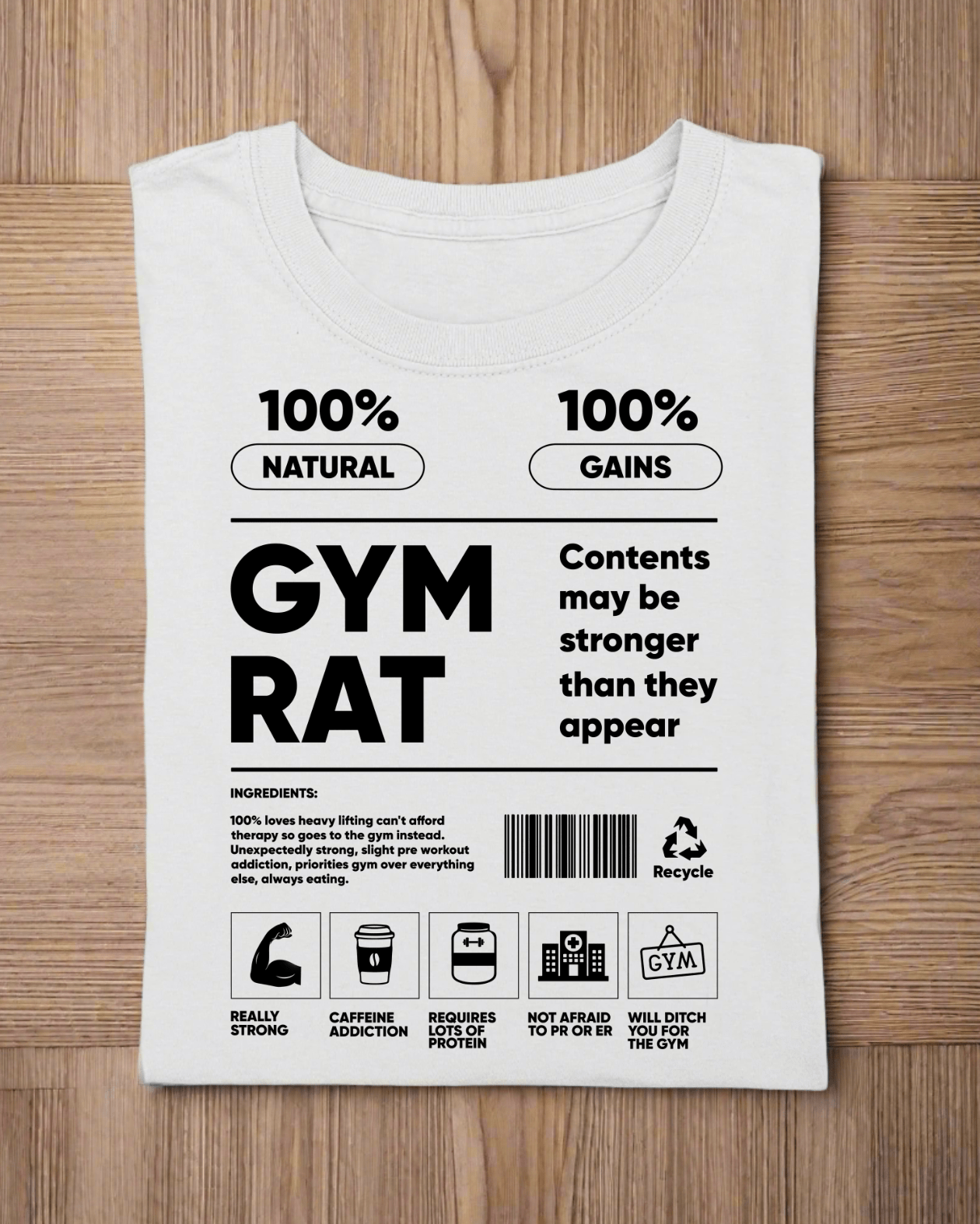 Round Neck Half Sleeve Gym T-Shirt White (Gym Rat)