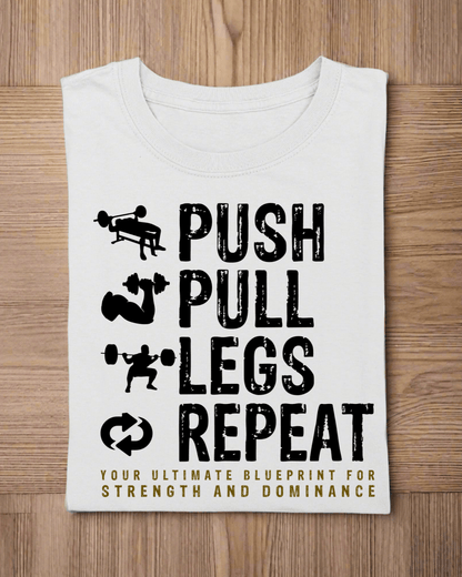 Round Neck Half Sleeve Gym T-Shirt White (Push Pull Legs Repeat)