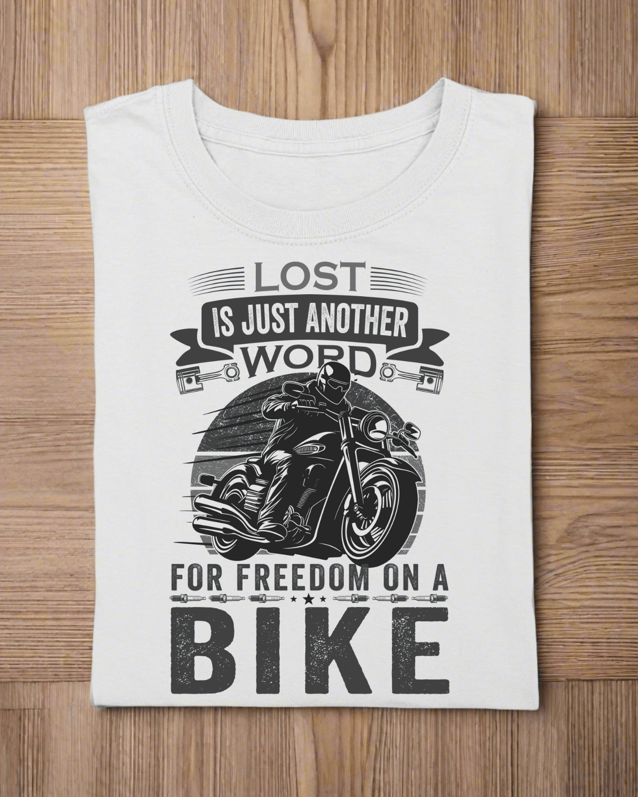 Round Neck Half Sleeve Biker T-Shirt White (Lost is just another word)