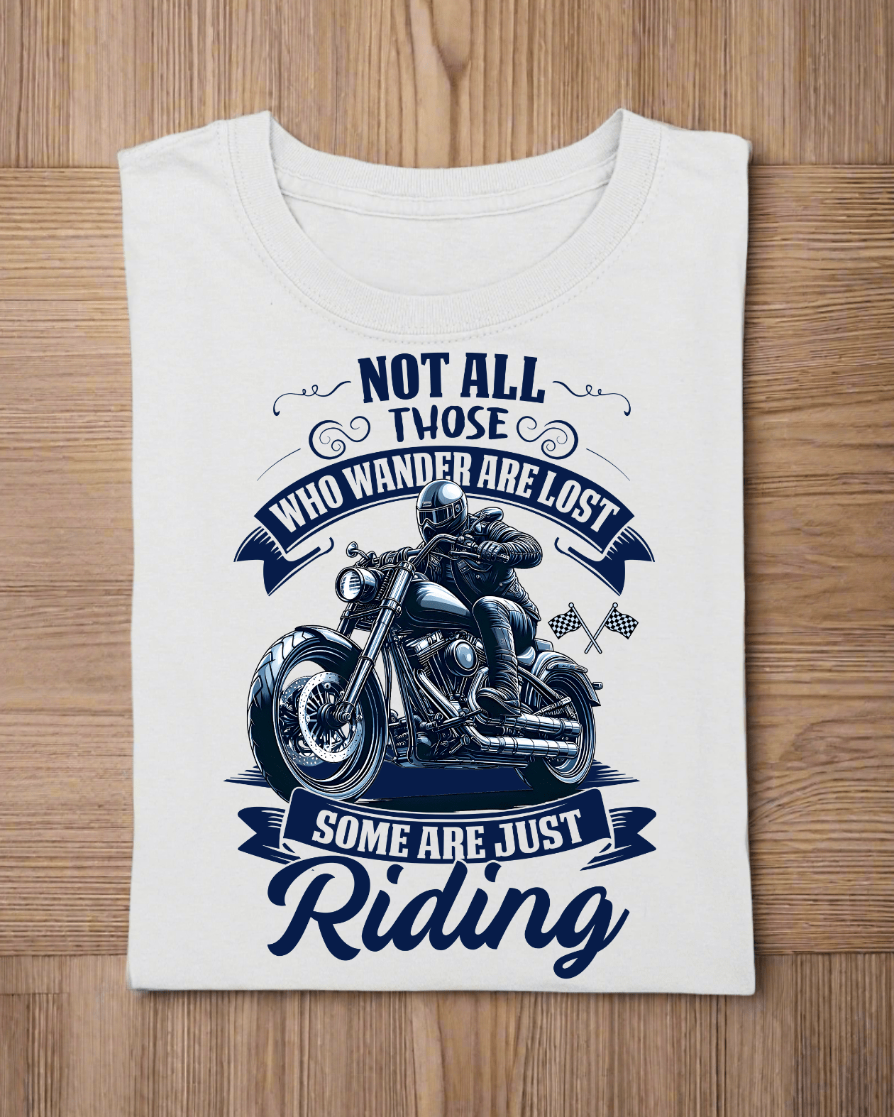 Round Neck Half Sleeve Biker T-Shirt White (Not all those who wander are lost)