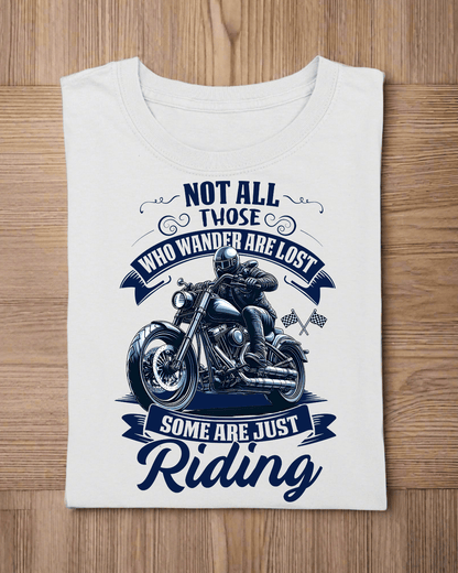 Round Neck Half Sleeve Biker T-Shirt White (Not all those who wander are lost)