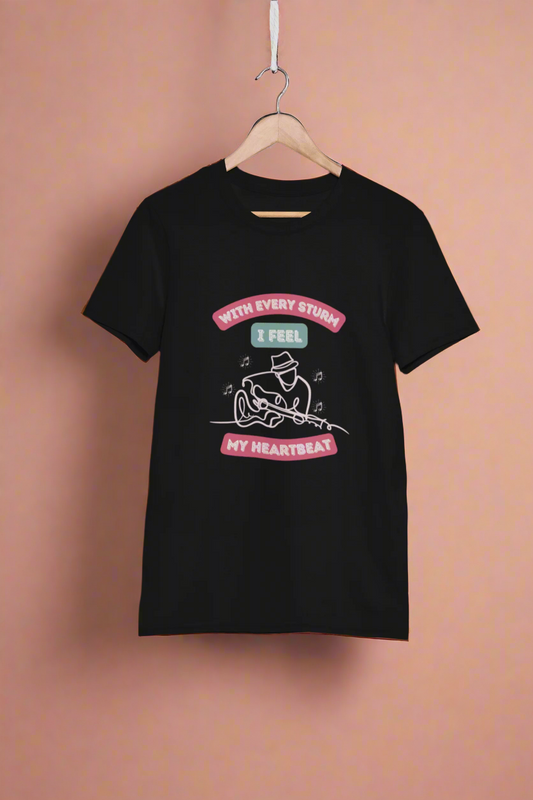 Round Neck Half Sleeve Music T-Shirt (With Every Strum I feel my heartbeat)