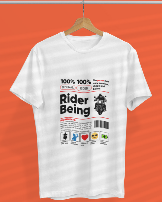 Round Neck Half Sleeve Biker T-Shirt White (Rider Being)