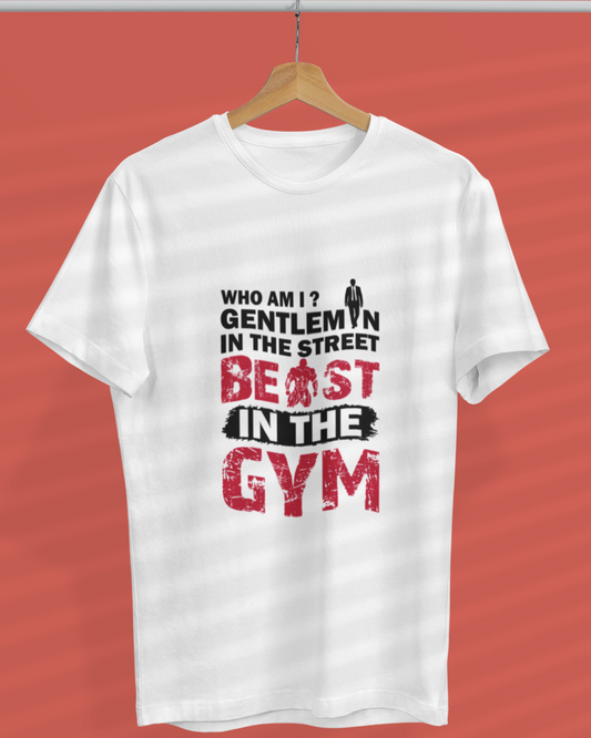 Round Neck Half Sleeve Gym T-Shirt White (Gentleman in the street)