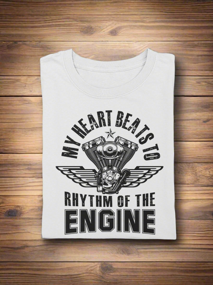 Round Neck Half Sleeve Biker T-Shirt (My heart Beats to the Rhythm) White